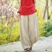 Johnature Summer Solid Color Pockets Loose Pants 2025 New Women Vintage Elastic Waist Cotton Linen Wide Leg Full Length Pants_ecoleips.com