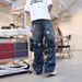 Women's Clothing Street Graffiti Ripped Painted Jeans Straight Loose Wide Leg Trendy Handsome_ecoleips.com