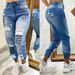 Aria Basics Cross-border Letter Print Ripped Jeans For Women, Washed Vintage Slim-Fit Pants, European And American_ecoleips.com