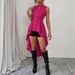 Asymmetrical Hem Sleeveless Longline Top, Stand Collar Casual Tunic Blouse For Women, Fashion Summer Layering Piece_ecoleips.com