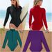 Women's High-Neck Zip-Front Rash Guard Swimsuit – Long Sleeve One-Piece Surfing Bikini (S-2XL, Solid Colors)_ecoleips.com