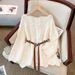 New Women's Clothing Knit Sweater Hollow Out Long Sleeve Loose Fit Stylish Youthful Belted Waist Slimming Outerwear Top_ecoleips.com