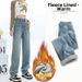 Women's Clothing High-Waisted Fleece Lined Thickened Denim Jeans Warm Wide Leg Slimming Straight Leg Loose Fitting Long Pants For Autumn Winter_ecoleips.com