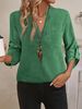 Verve 2025 Solid Color Women's Fashion Casual Nine-Quarter Sleeve Notched V-Neck Shirt For Women_ecoleips.com