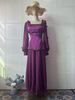 Regal Long Sleeve Dress Set – Vintage-Inspired Poly-Cotton Maxi Dress With Square Neck (S-XXL, White/Purple)_ecoleips.com