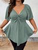 Plus Size Elegant Summer T Shirt For Women Casual Office Lady Solid Curve Clothing Loose V Neck Tops_ecoleips.com