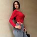 Voya Women's Slanted Neck Sweet And Spicy T-shirt With Spring And Summer Exposed Navel Design, Short Red Top For Women_ecoleips.com