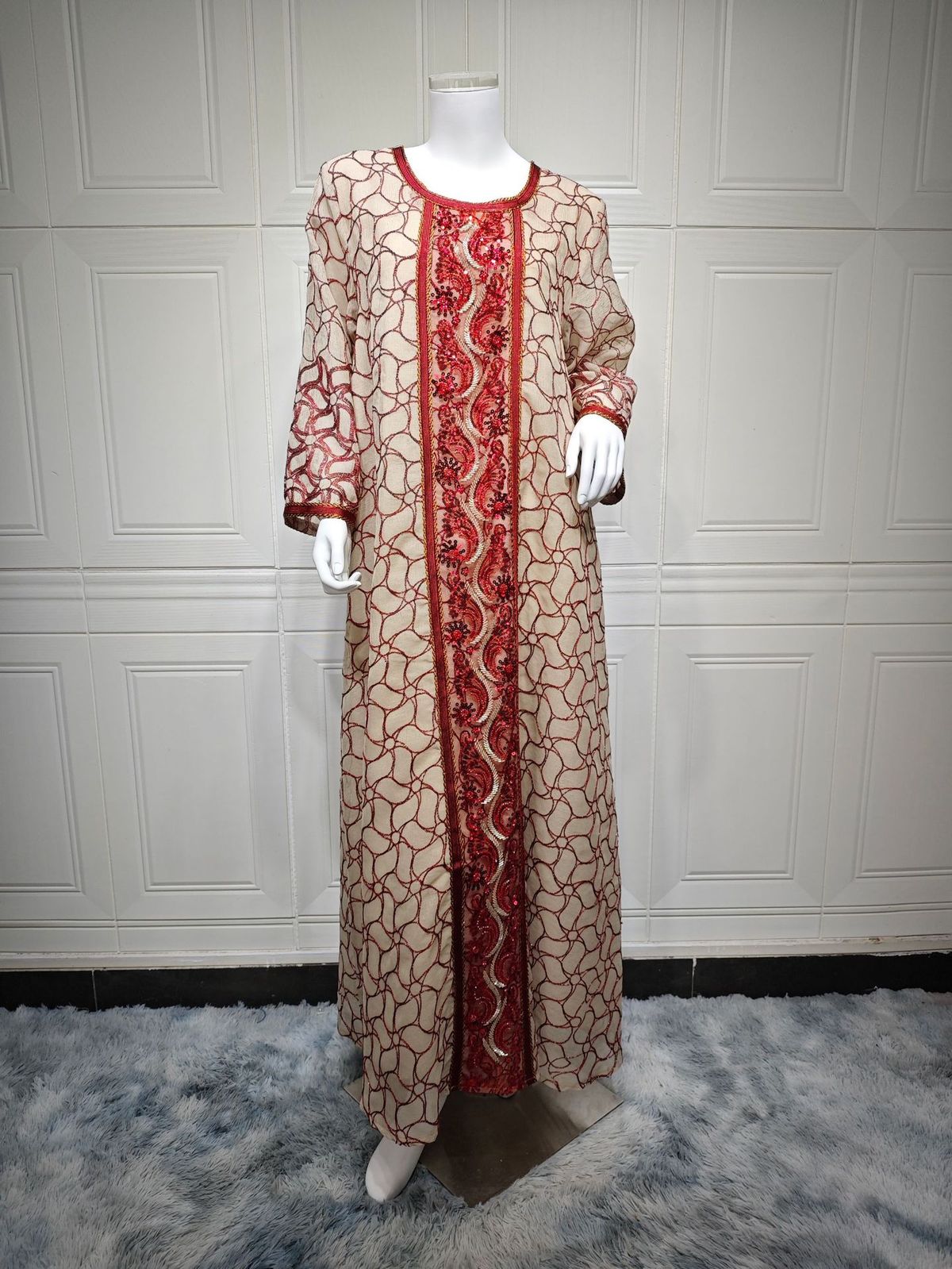 Women's Clothing Muslim Sequin Embroidery Fashion Mesh Embroidery Dress Jalabiya Robe Dubai Robe_ecoleips.com