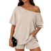 Summer 2 Piece Women's Fashionable Casual TK Clothing Set Asymmetrical Neck Top And Shorts European And American Style Export_ecoleips.com
