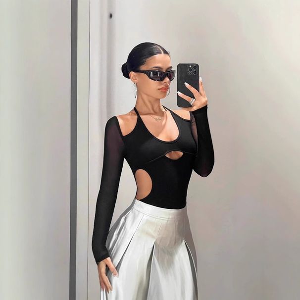 Sexy Hot Girl Backless Summer Thin Bodysuit European American Style Pure And Seductive Pure Color Women's Jumpsuit Romper_ecoleips.com