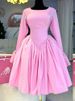 K Women's New Style Elegant Round Neck Long Sleeved Strap Tied High Waisted A-line Dress_ecoleips.com