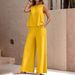 Women's Clothing Elegant Two Piece Set Solid Color Round Neck Vest Wide Leg Pants Bestseller_ecoleips.com
