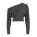 American Style Spicy Girl Striped Long Sleeve T-Shirt Women, Loose Casual Waist-Cinching Slimming Short Off-Shoulder Top_ecoleips.com