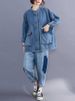 K Large Pocket Artistic Denim Jacket For Women, Loose New Style, Vintage Short Style, Plus Size Denim Jacket_ecoleips.com