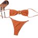 Adjustable Strappy Coral Solid Color Bikini Set High-Waisted Bottom Triangle Top Swimwear for Women Summer Beach Vacation Essentials_ecoleips.com