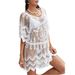 European And American Beach Sun Protection Women's Loose-fitting Mid-length Pullover Dress With Water-soluble Lace_ecoleips.com