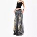 Abandoned Soil Distressed Jeans For Women Summer New Style American Loose Hanging Wide Leg Pants Trendy_ecoleips.com