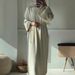 Muslim Fashion Casual Temperament Knitted Round Neck Pullover Puff Sleeve One Step Dress_ecoleips.com