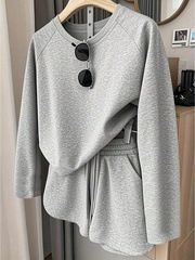 Women's Two Piece Tracksuit Long Sleeved Sweatshirt And Shorts Set Pockets Spring Autumn Wear_ecoleips.com