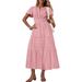 Women's Clothing Spring And Summer New Fashion V Neck Pleated Puff Sleeve Layered Swing Dress_ecoleips.com