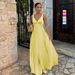 Spring/Summer Evening Fashionable Dress For Women Halter Neck Waist Cinching Pleated Solid Color_ecoleips.com