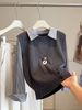 Women's French Style Stripe Shirt With Detachable Collar Long Sleeve Oversized Blouse Unique Layered Design_ecoleips.com