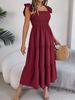 Women's Clothing Solid Color Square Collar Ruffled Waist A Line Long Skirt_ecoleips.com