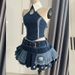 Pure Desire Hot Girl Sexy Design Collared Top New Denim Skirt Women Waist Slimming Two-Piece Set_ecoleips.com