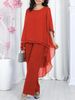 Women's Clothing Women's Loose Casual Chiffon 2 Piece Set Top Bottoms Solid Color Style Clothing For Formal & Casual_ecoleips.com
