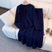 Solid Color Knitted Sweater Set Round Neck Cardigan And Loose Long Skirt Casual And Relaxed Women's Clothing_ecoleips.com