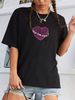 Women's Black Loose Fitting T-Shirt round Neck Short Sleeve Casual Sports Top with Letter And Heart Print European American Style Summer Wear_ecoleips.com