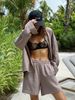 Long-sleeved Cardigan Shorts Set, Simple Solid Color Casual Suit For Spring And Summer Wear_ecoleips.com