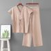 Women's round Neck Sleeveless Knit Set Casual Sports Wide Leg Pants Two Piece Set for Spring And Summer Loose Fit_ecoleips.com