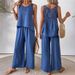 Women's Casual Floral Long Pants Suit Solid Color Back Hollowed out Stylish New Clothing Set for Europe And America 2026_ecoleips.com