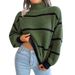 Aria Basics Aria Basics Cross-border Autumn Winter European And American Style Casual Striped Lantern Sleeve Half-high Collar Knitted_ecoleips.com