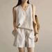 Women's Fashion Two-Piece Set Summer New Design V-Neck Sleeveless Top And Relaxed Shorts Casual Outfit_ecoleips.com