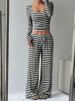 K New Striped High Waist Slimming Wide Leg Pants Set For Women_ecoleips.com