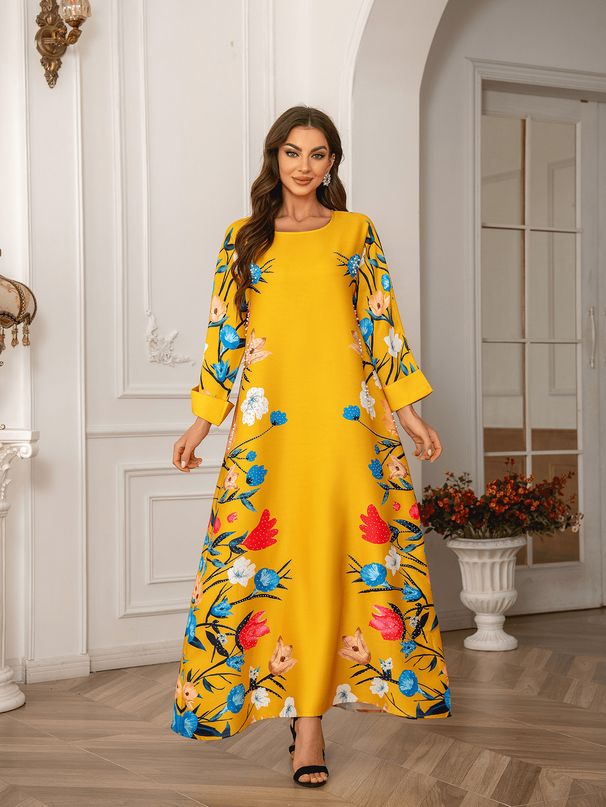 Muslim Dubai Abaya For Women Party Dresses Jalabiya Flower Print Arab Long Robe Islam Vestidos Eid Ramadan Morocco Abayas Kaftan_ecoleips.com