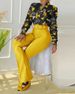 Women's Clothing Leisure Suits Printed Stand Up Collar Long Sleeved Shirt Top Wide Leg Pants Two Piece Suit_ecoleips.com