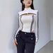 Edgy High-Neck Zip-Up Bodysuit With Cut-Out Detail & Contrast Stripes, White Long Sleeve Jumpsuit For Street Style_ecoleips.com