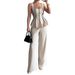 Elegant Two-Piece Set Sexy Strapless Camisole And Wide Leg Pants Solid Color European And American Style Foreign Trade Women's Clothing_ecoleips.com