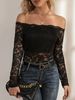 K Elegant Fan-shaped Collar With A Straight Neckline, Off Shoulder Lace, Slim Fit And Slimming T-shirt, Long Sleeved Top_ecoleips.com