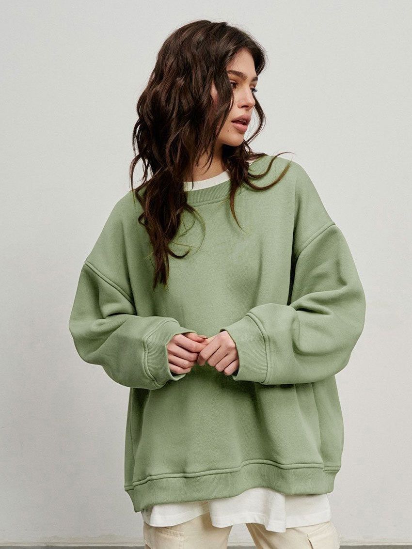 Women's Clothing Autumn And Winter Street Solid Color Oversize Solid Color Pullover Sweatshirt For Women_ecoleips.com