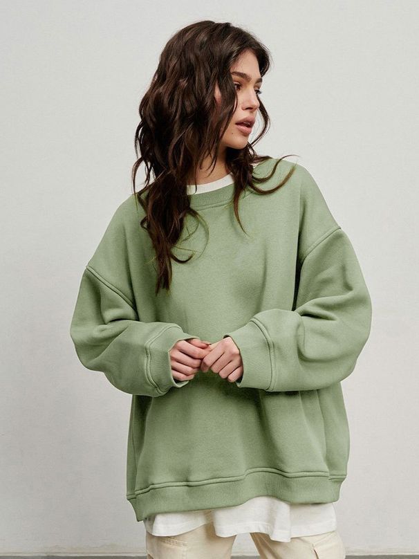 Women's Clothing Autumn And Winter Street Solid Color Oversize Solid Color Pullover Sweatshirt For Women_ecoleips.com