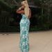 Women's Clothing Elegant Backless Halter Neck Hip Skirt Temperament Blue And White Abstract Print Long Dress_ecoleips.com