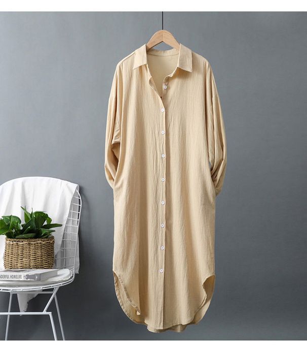 Women's Clothing Spring And Autumn Fashion Oversized Zen-Inspired Shirt – Long Sleeve Relaxed Blouse With Polo Collar (3 Minimalist Colors, S-2XL)_ecoleips.com
