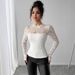 European And American Cross-border 2026 Spring New Lace Splicing Long-sleeve Slim-fit Elegant Commuter Top With Back_ecoleips.com