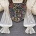 Women's Square Neck Top with Puff Sleeve Short Shirt Unique Design Niche Style Pure Alluring Oil Painting Print Mesh Patchwork_ecoleips.com