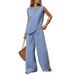 Women's Two Piece Irregular Vest Wide Leg Pants Set For Beach Vacation European And American Style 2026_ecoleips.com
