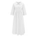 Women's Casual Cotton Linen Loose Dress Solid Color New_ecoleips.com